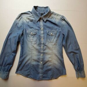 Lucky Brand Womens Size‎ XS Shirt Blue Chambray Long Sleeve 100% Cotton EUC